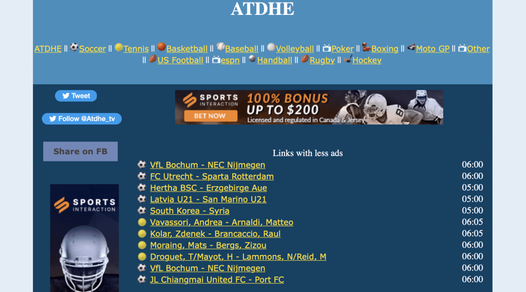 ATDHE free sports streaming site