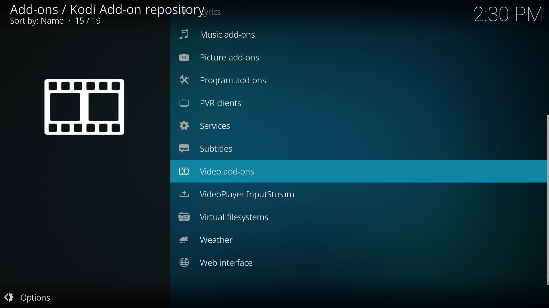 Kodi Video Addon Screen