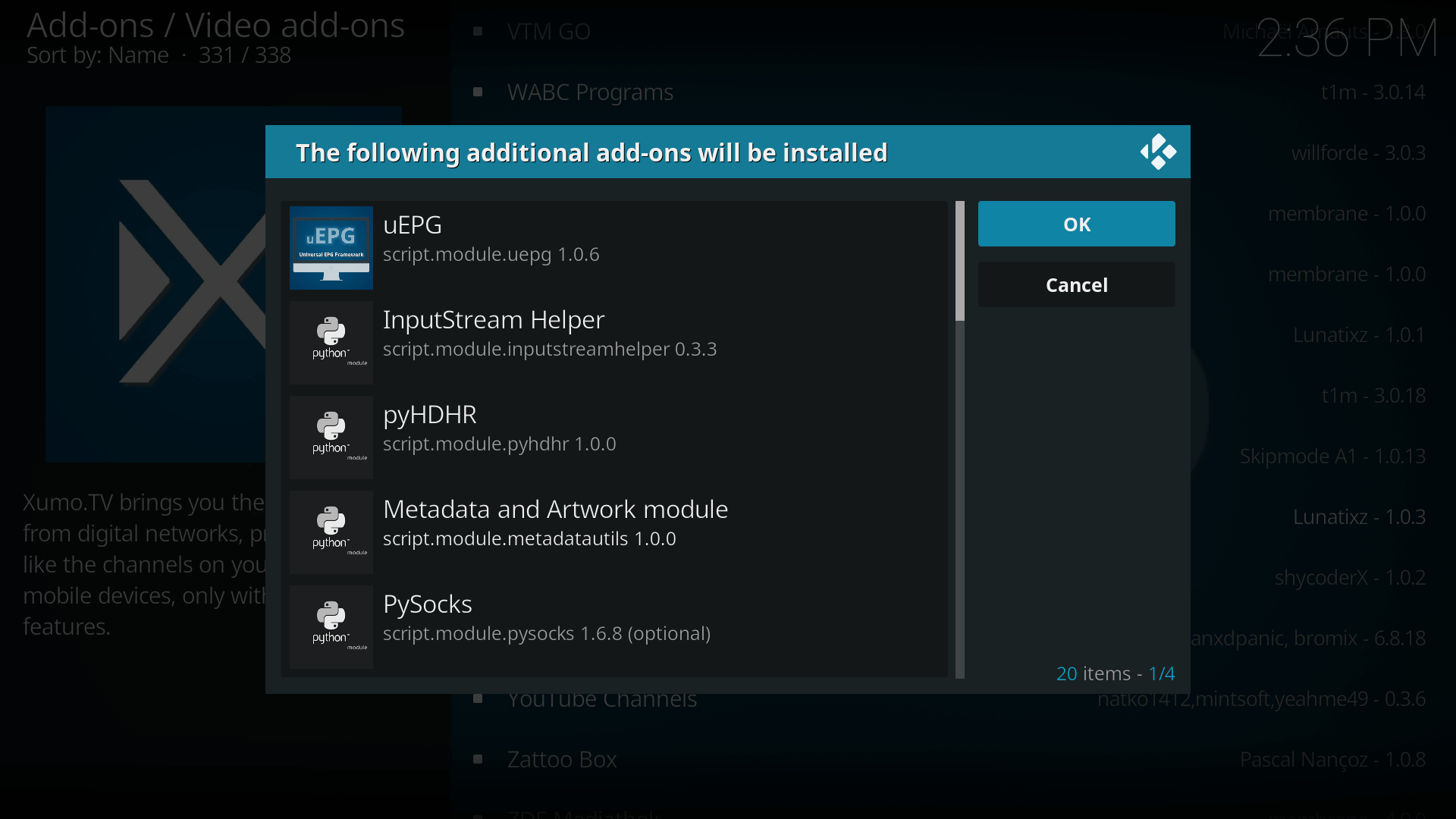 Kodi Xumo TV Additional Add-ons