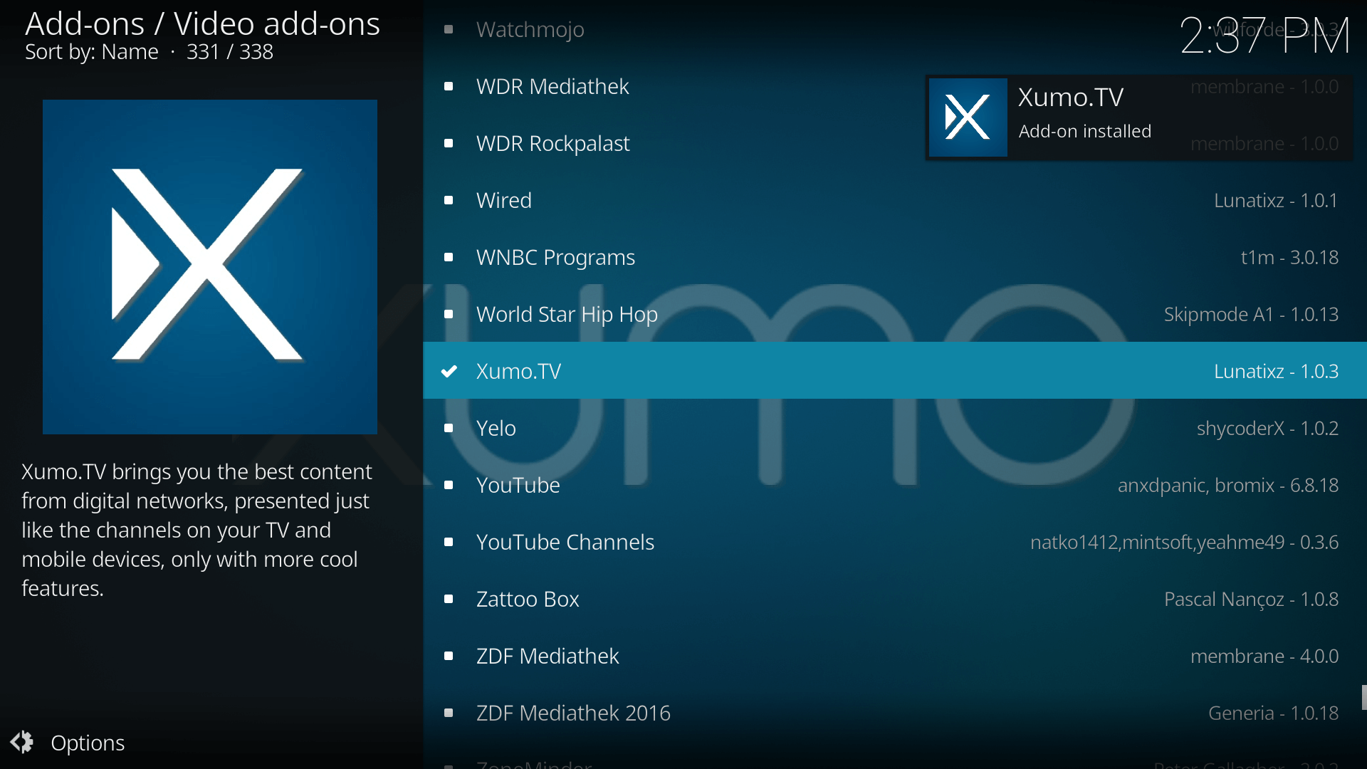 Kodi Xumo TV Installation