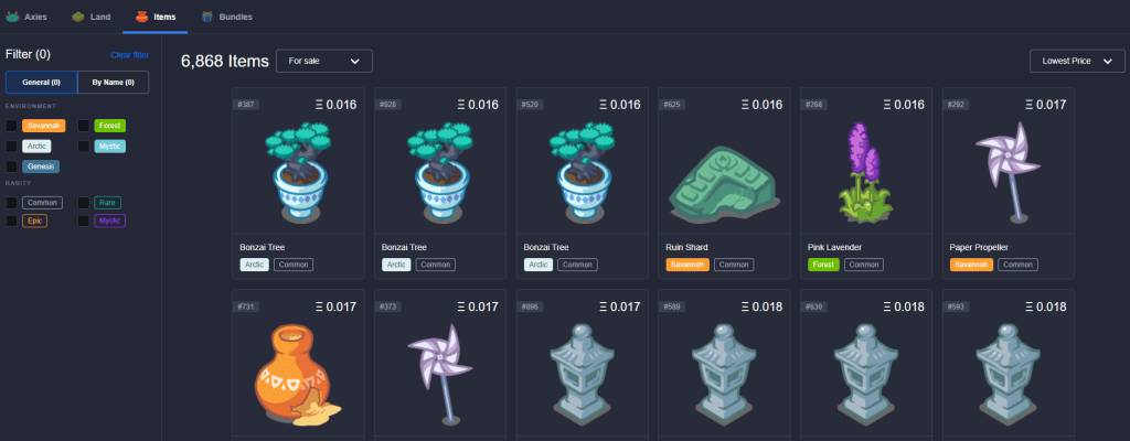 axie marketplace items