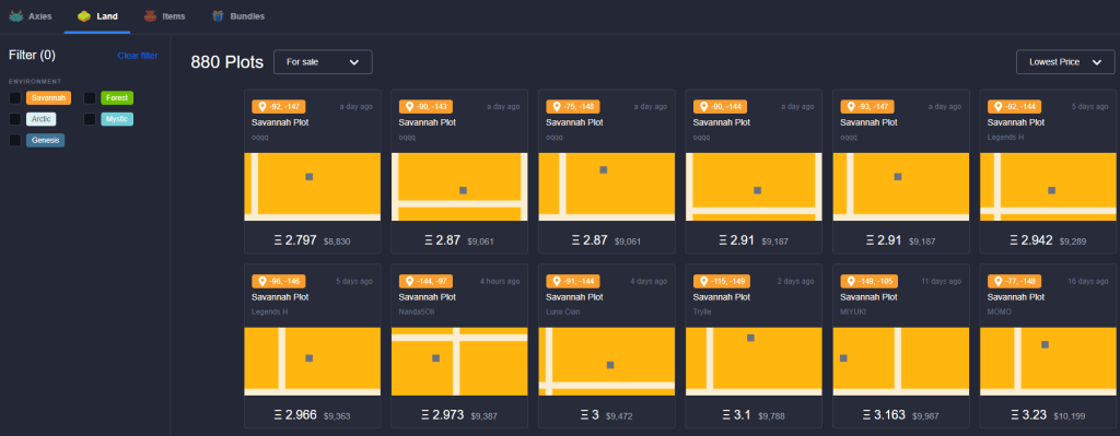 axie marketplace land