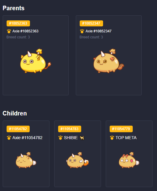 axie marketplace parent children