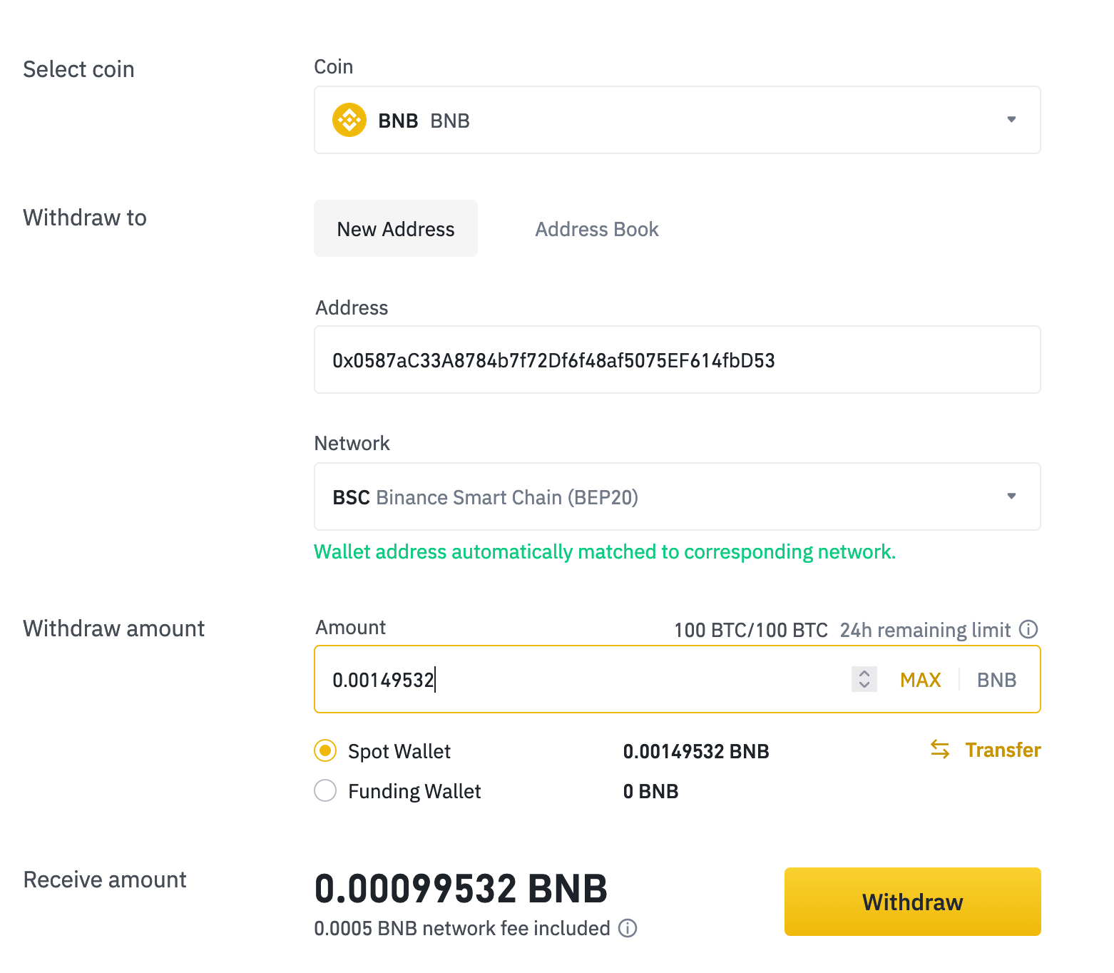 binance withdraw BNB from binance to metamask 1