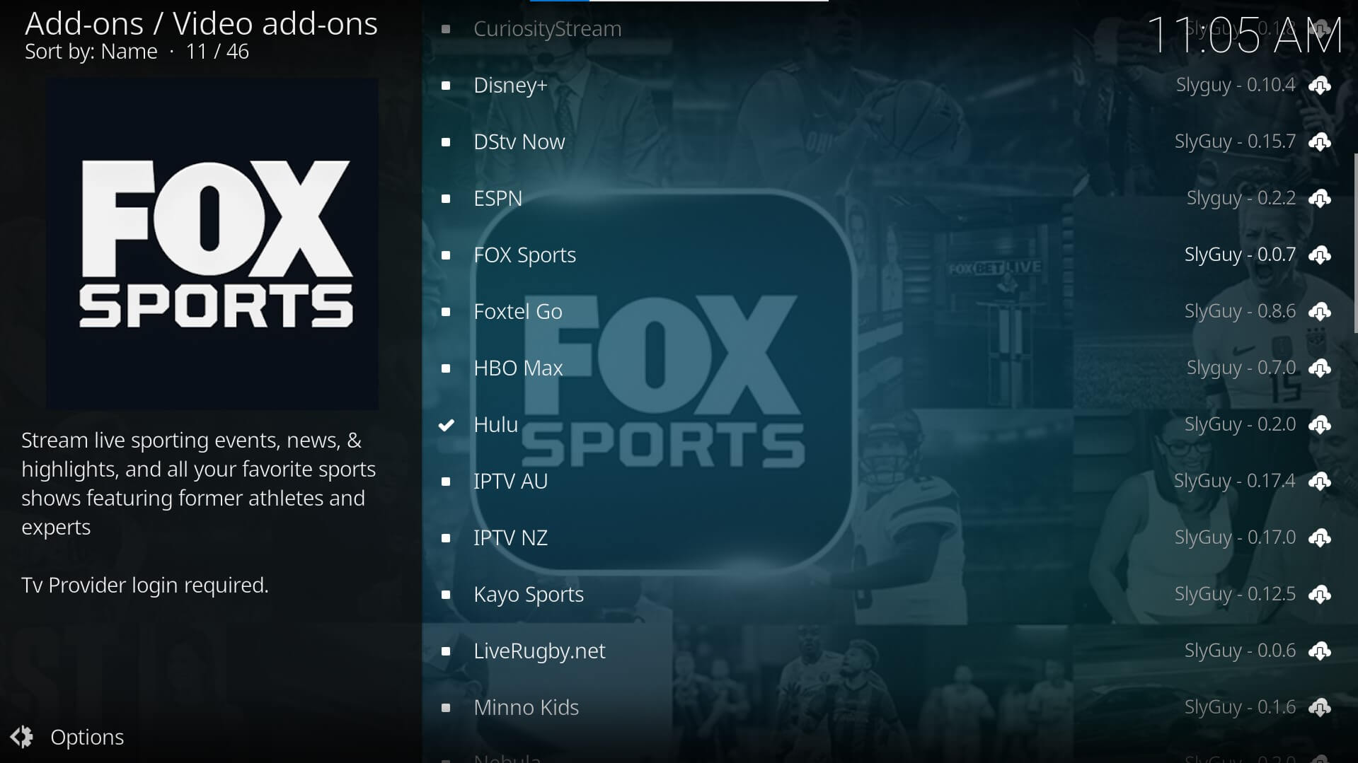 select fox sports kodi addon in slyguy repository