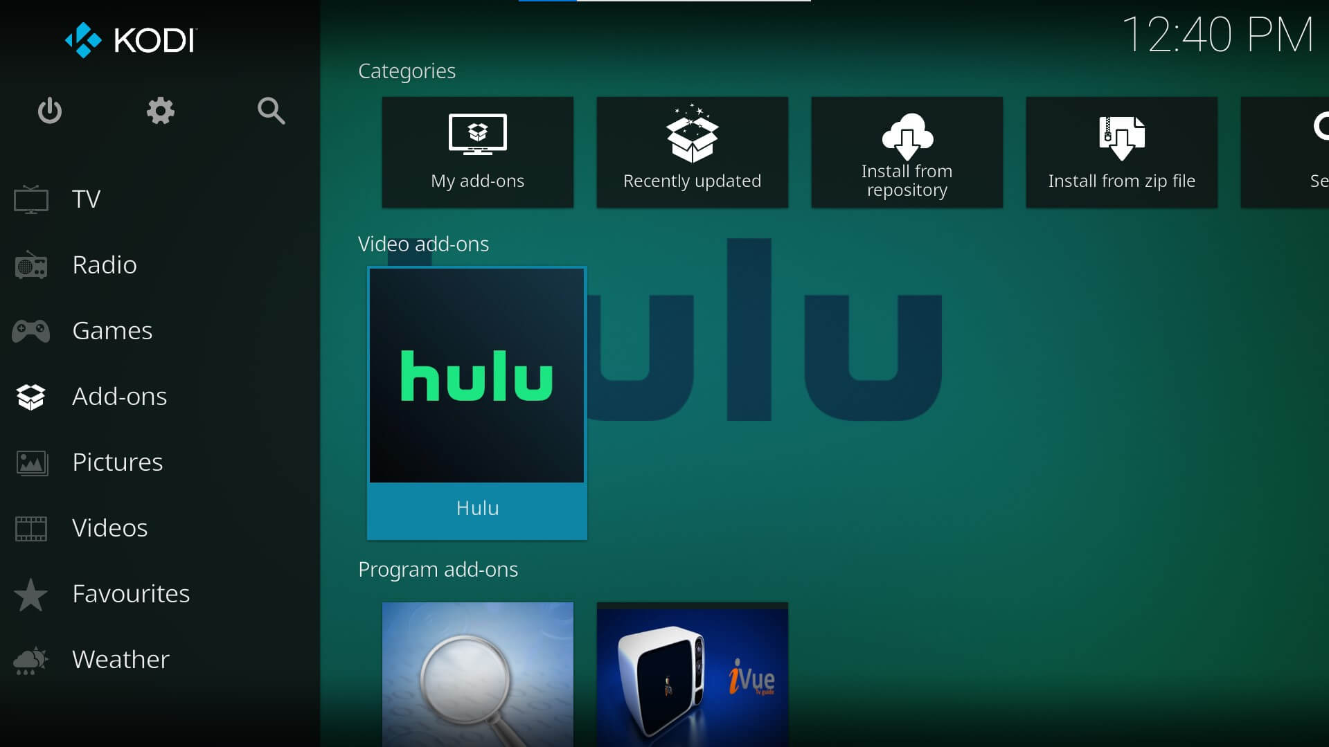 hulu addon installed