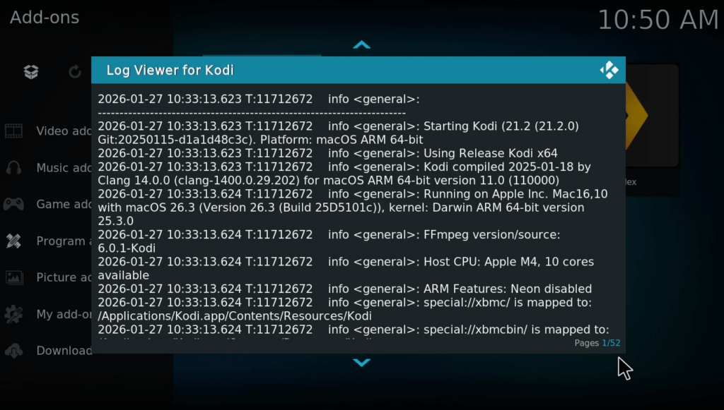 kodi log files how to view