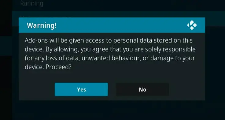 Complementos de advertencia de Kodi Acceso a datos personales