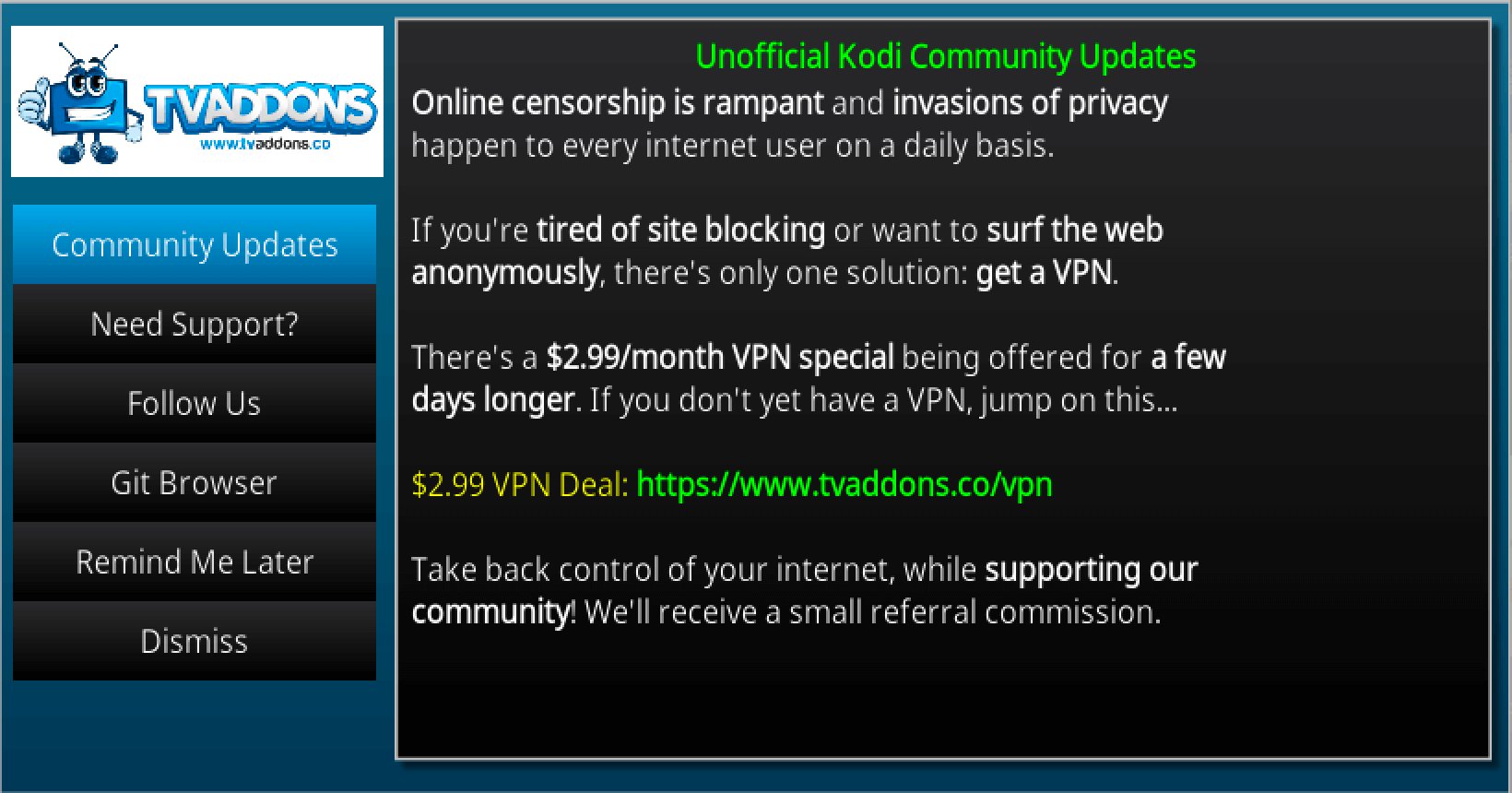 remove tvaddons notifications