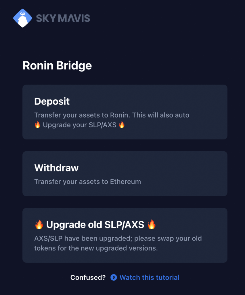 ronin bridge deposit button