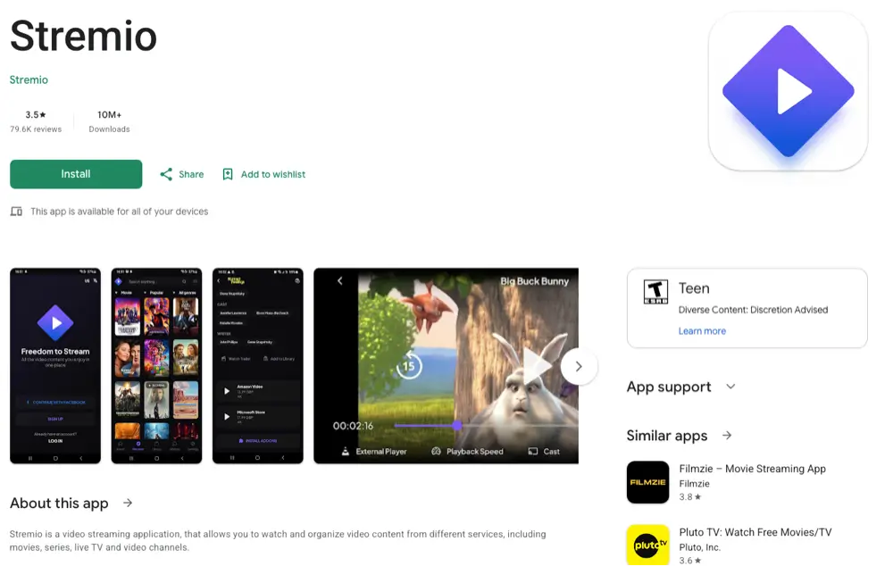 stremio google play listing