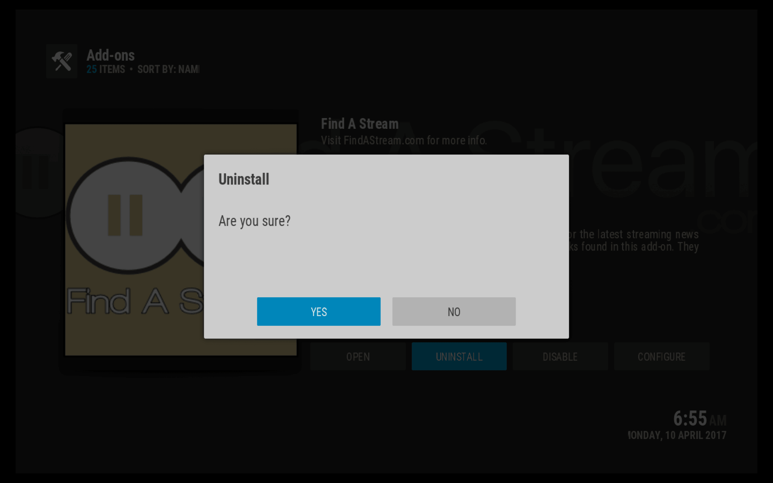 uninstall kodi add-ons